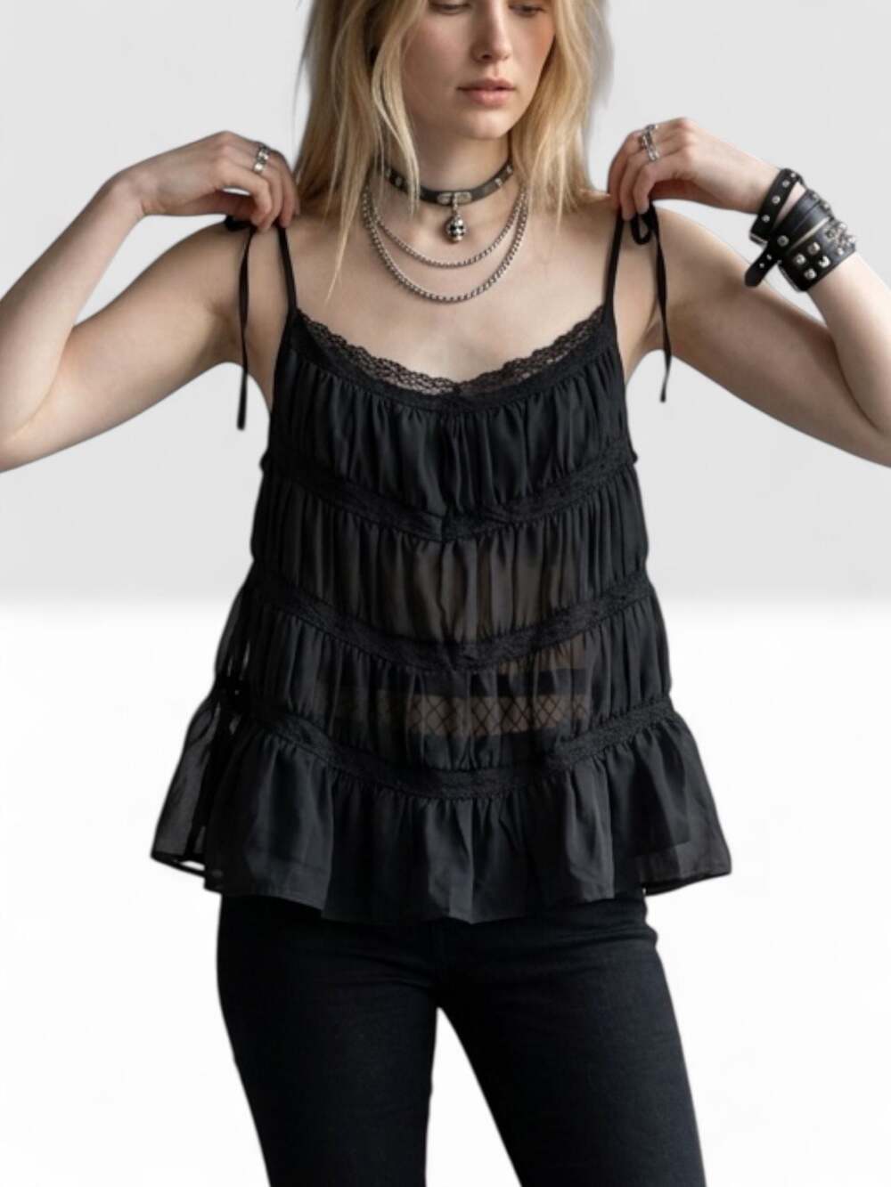 Lace Trim Tiered Tank (Women)